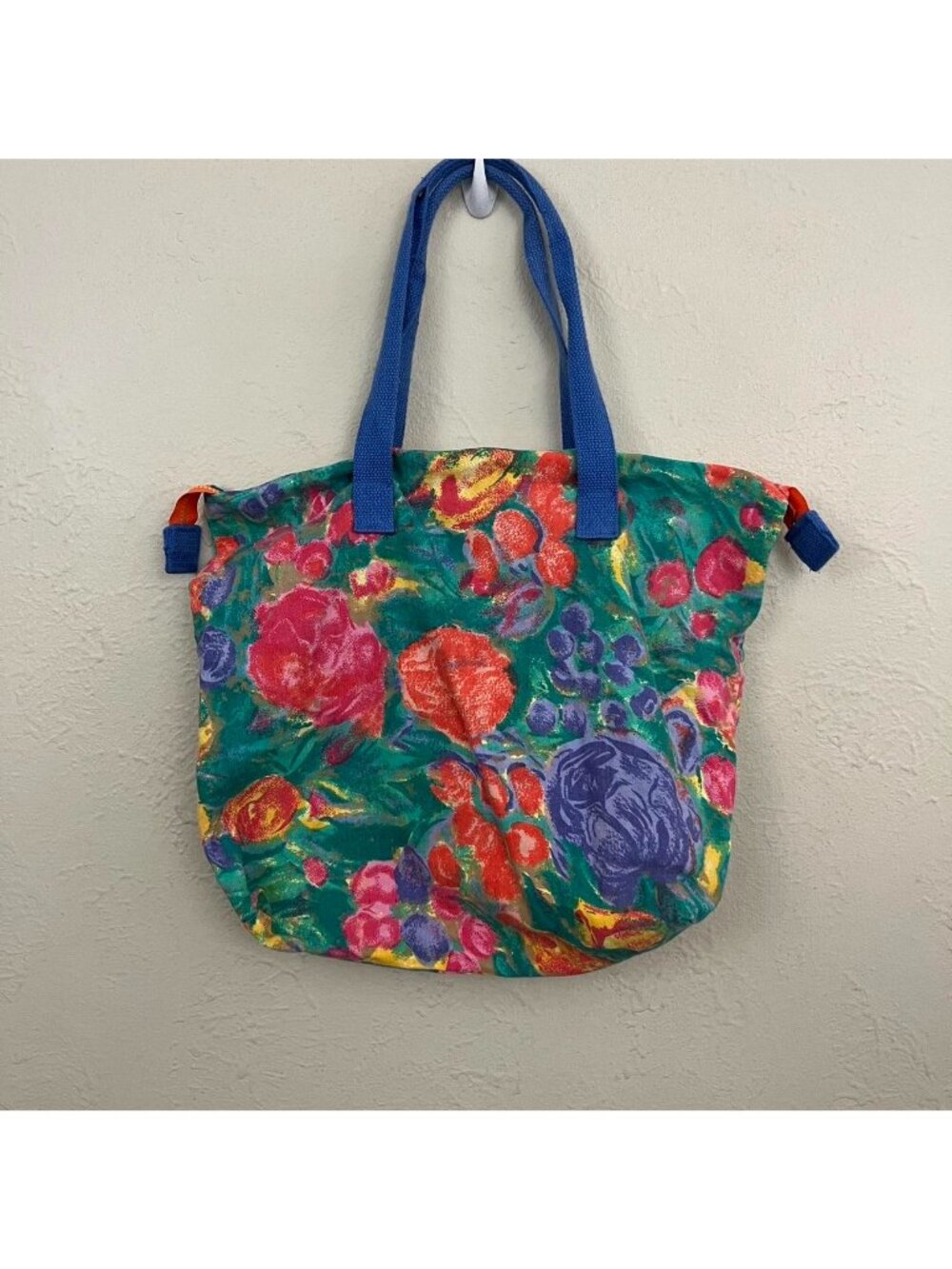 vintage 90s colorful floral boho granola beachy zip tote bag - Picture 4 of 7
